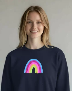 sweat-shirt navy - Flocage arc en ciel pailleté