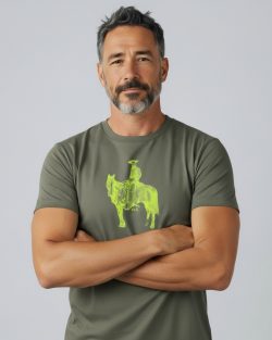 T-shirt kaki sérigraphie jaune fluo