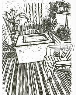 bybill linogravure fenetre sur cours