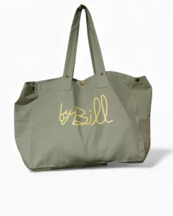 Sac cabas olive - flocage byBill jaune pailleté Poche intérieure coton bio