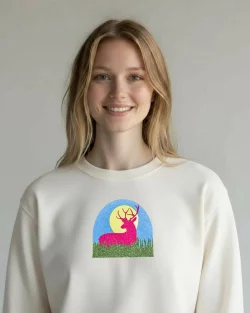 Sweat-shirt crème - cerf pailleté