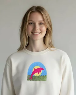 Sweat-shirt crème - dauphin pailleté